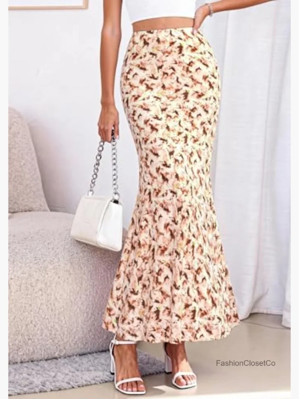 Women's Maxi Skirt High Waisted Mermaid Ruffle Flowy Office Work Long Slip Skirt - Picture 5 of 7